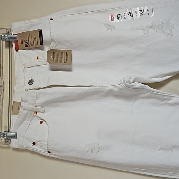 Levi's 501 Original White High Rise Straight Leg Jeans Distressed Size 29X30 - Picture 4 of 16